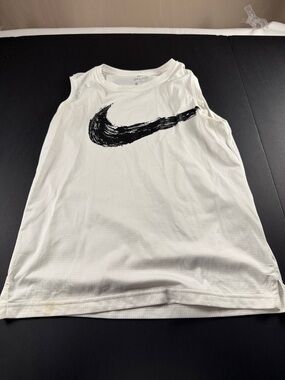 Nike White Tank Top with Black Brushstroke Swoosh 249